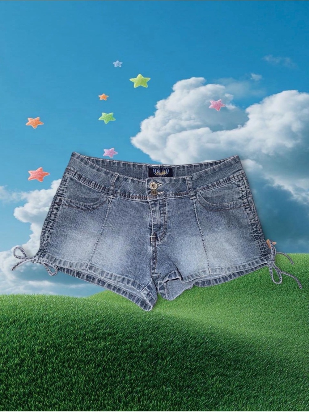 Angels Light Blue Washed Denim Shorts with Side Ties